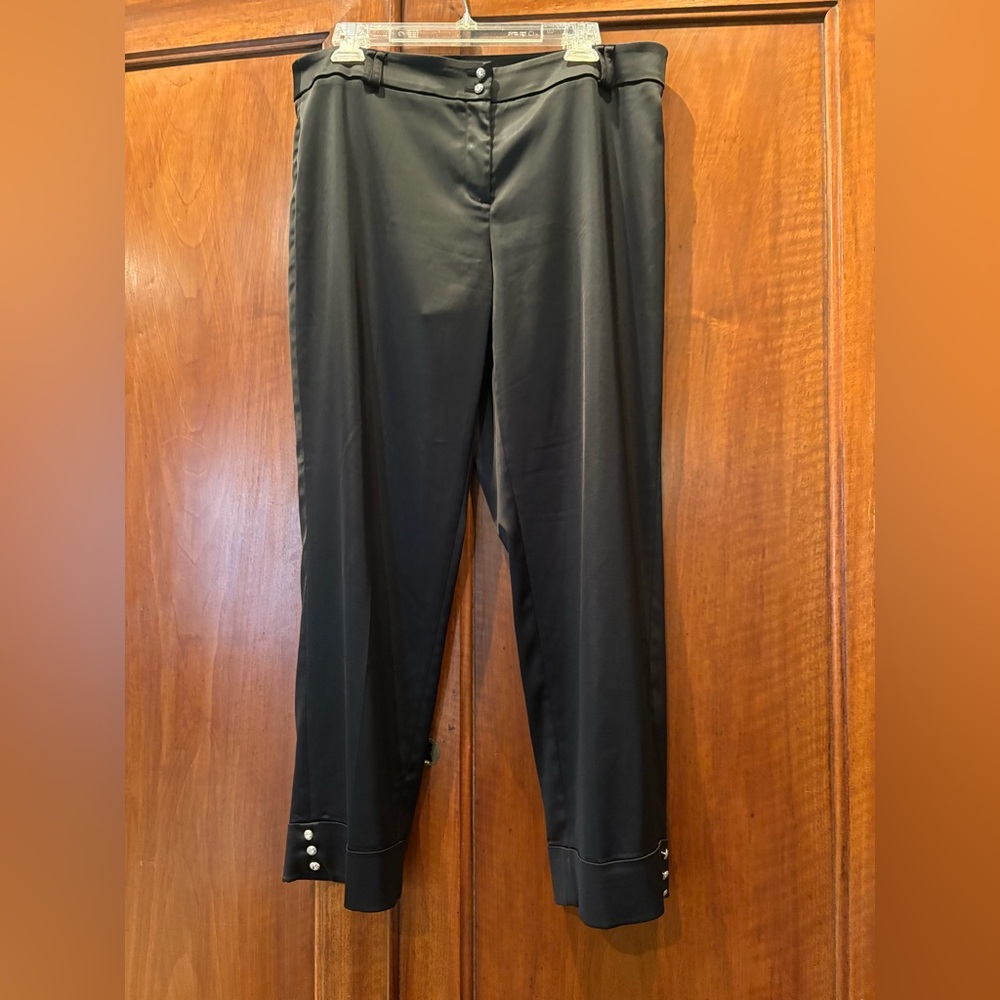 White House Black Market Satin Pants Women’s Size 12 Black Rhinestone Buttons